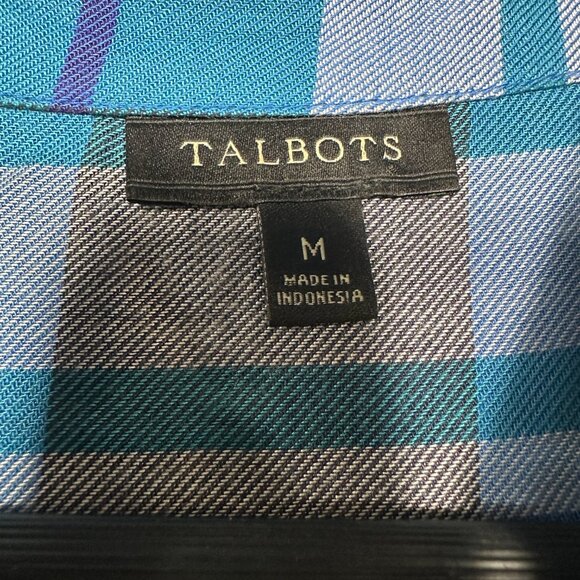 Talbots Shirt Womens Medium Blue Plaid Button Up Blouse Pocket Button Cuffs - Picture 5 of 9